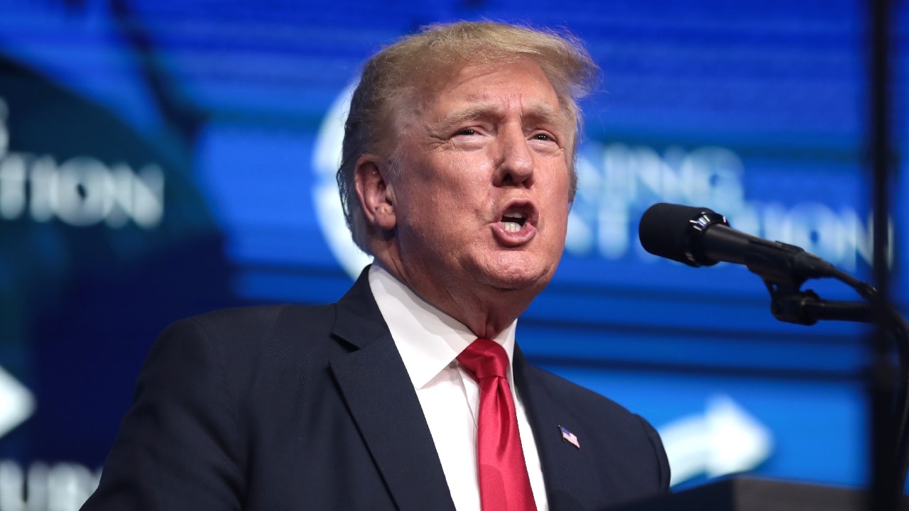 Former President of the United States Donald Trump speaking with attendees at the "Rally to Protect Our Elections" hosted by Turning Point Action at Arizona Federal Theatre in Phoenix, Arizona. Image Credit: Gage Skidmore.