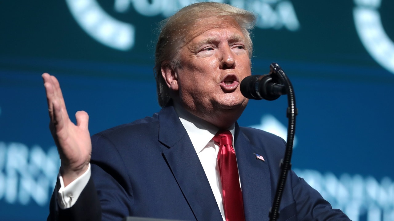 President of the United States Donald Trump speaking with attendees at the 2019 Student Action Summit hosted by Turning Point USA at the Palm Beach County Convention Center in West Palm Beach, Florida.