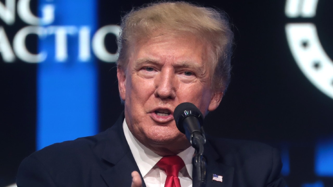 Former President of the United States Donald Trump speaking with attendees at the "Rally to Protect Our Elections" hosted by Turning Point Action at Arizona Federal Theatre in Phoenix, Arizona. By Gage Skidmore.