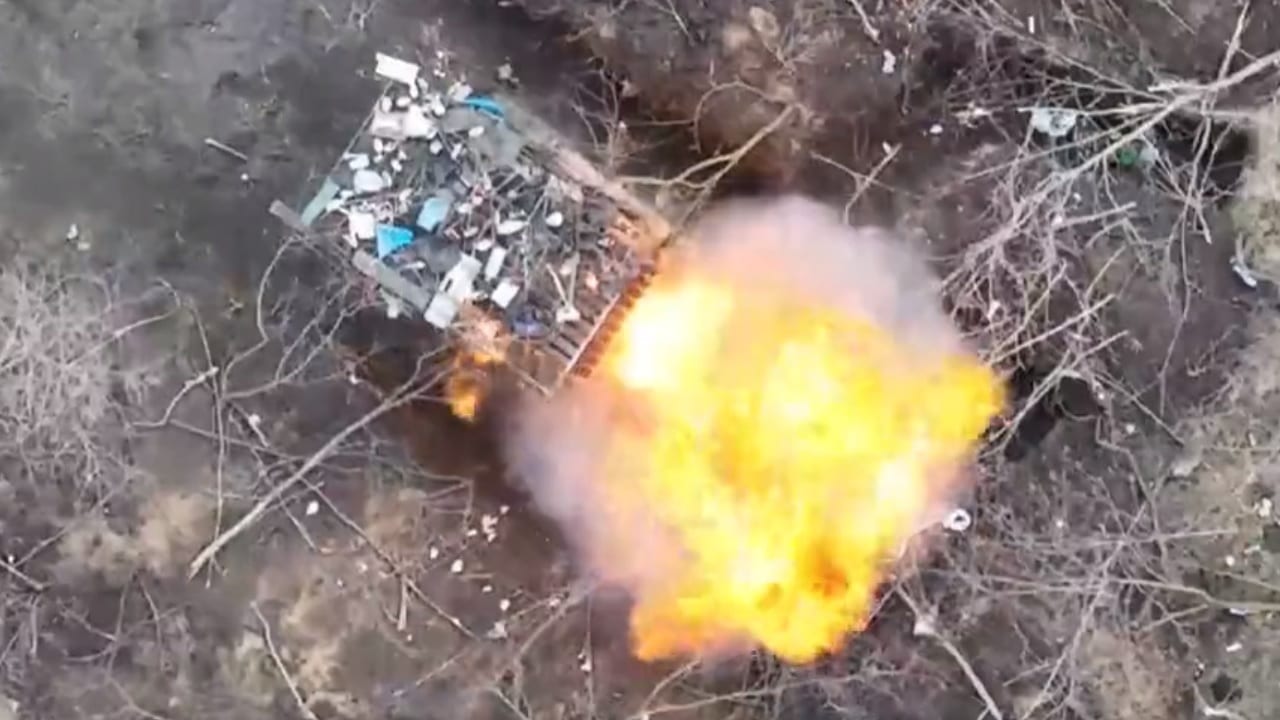 BM-21 Under Attack by Ukraine Drone