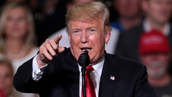 President of the United States Donald Trump speaking with supporters at a Make America Great Again campaign rally at International Air Response Hangar at Phoenix-Mesa Gateway Airport in Mesa, Arizona. By Gage Skidmore.