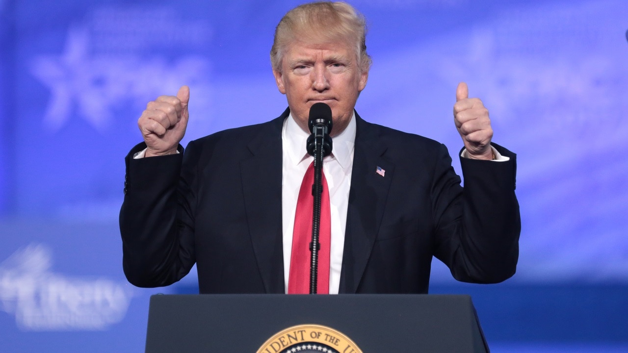 President of the United States Donald Trump speaking at the 2017 Conservative Political Action Conference (CPAC) in National Harbor, Maryland. Image from Gage Skidmore.