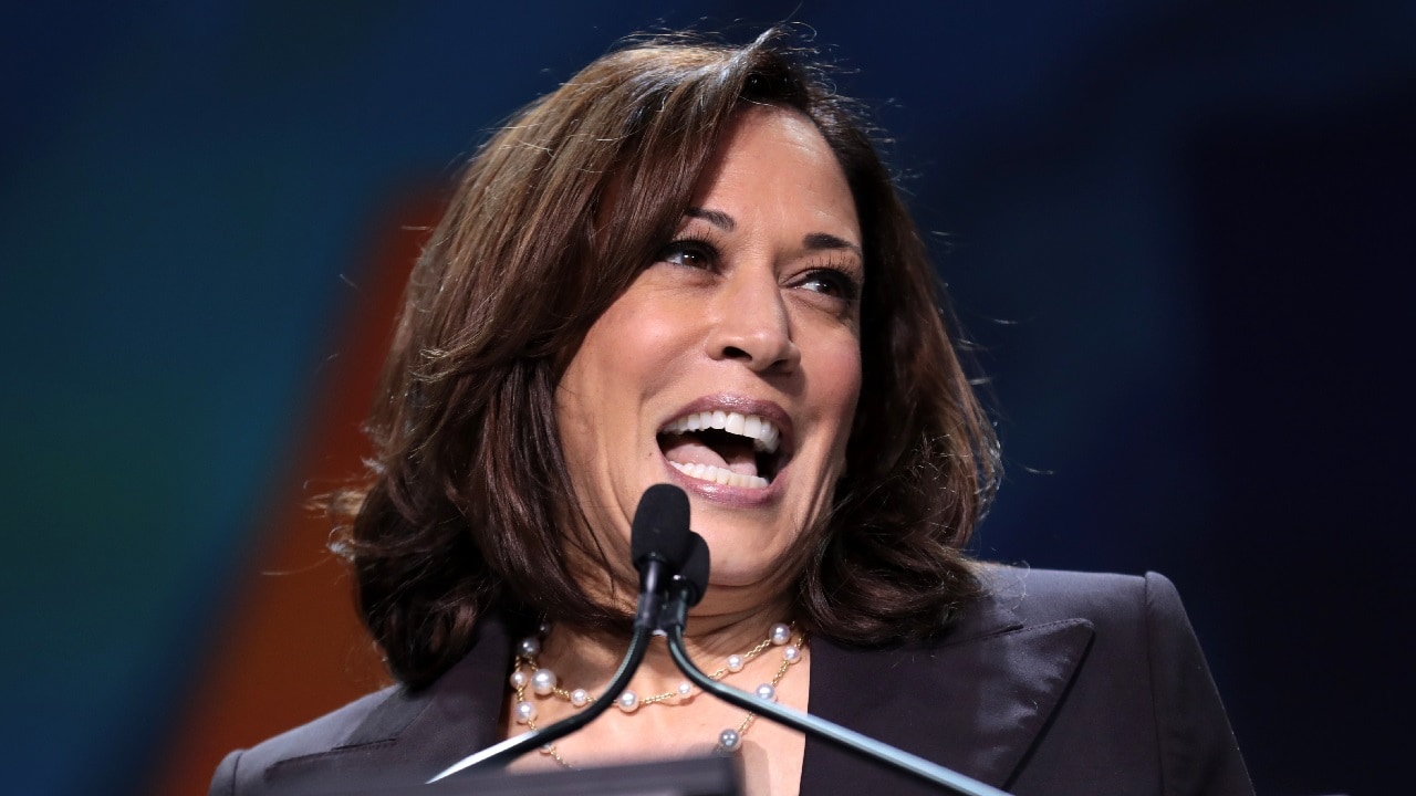 U.S. Senator Kamala Harris speaking with attendees at the 2019 California Democratic Party State Convention at the George R. Moscone Convention Center in San Francisco, California. Image Credit: Creative Commons.