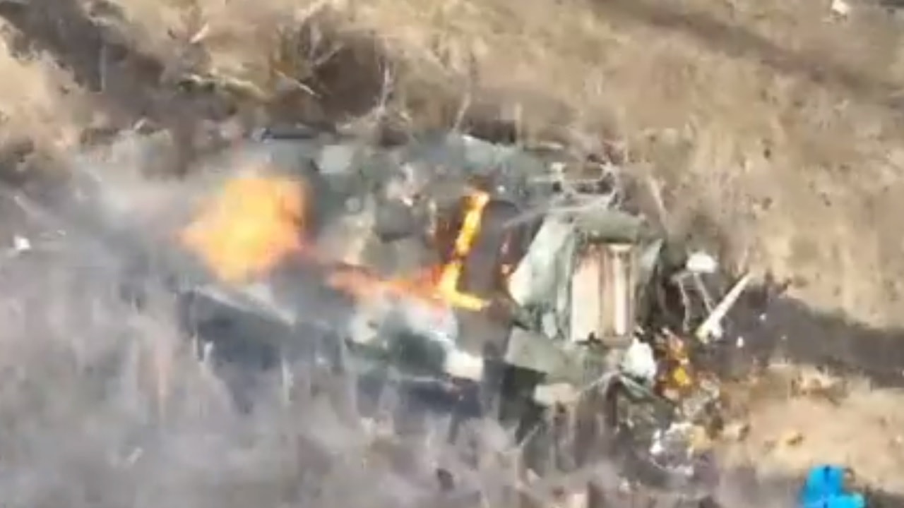 Ukraine Drone Attack on Russian Armor. Image Credit: Screenshot.