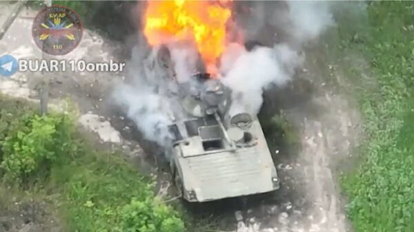Video footage shared on Twitter shows how Ukrainian forces continue to take out Russian military hardware using drones and grenades. Image Credit: Twitter Screenshot.