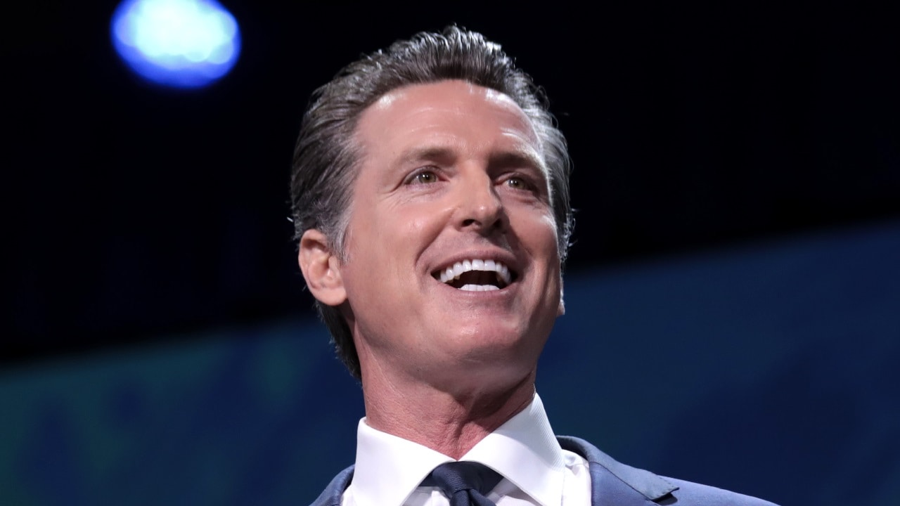 Governor Gavin Newsom speaking with attendees at the 2019 California Democratic Party State Convention at the George R. Moscone Convention Center in San Francisco, California.