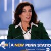 Governor Kathy Hochul of New York and Governor Phil Murphy of New Jersey are joined by Mayor Eric Adams and MTA Chair & CEO Janno Lieber at Moynihan Train Hall on Thursday, Jun. 9, 2022 to announce the solicitation of proposals to renovate Penn Station.
