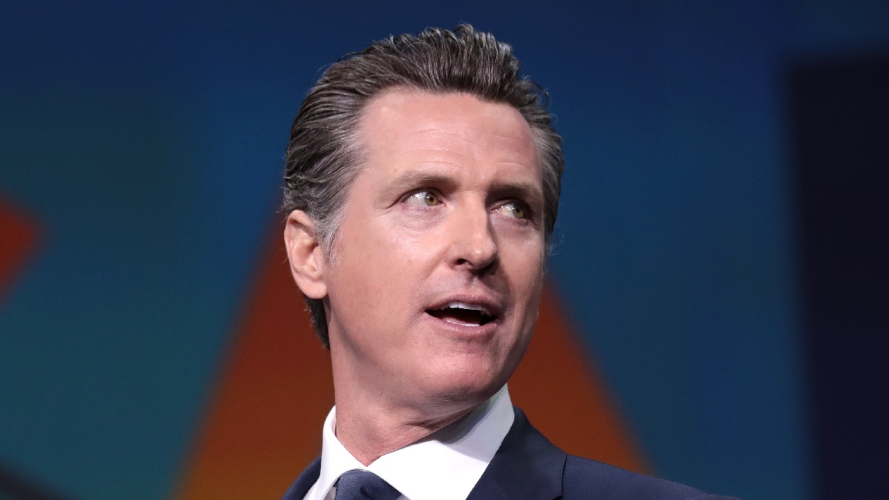Governor Gavin Newsom speaking with attendees at the 2019 California Democratic Party State Convention at the George R. Moscone Convention Center in San Francisco, California. By Gage Skidmore.
