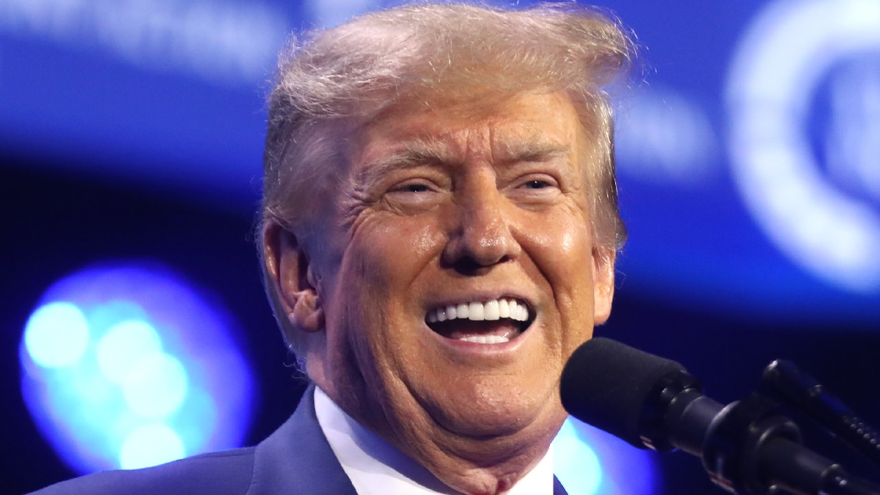 Former President of the United States Donald Trump speaking with attendees at the 2023 Turning Point Action Conference at the Palm Beach County Convention Center in West Palm Beach, Florida. By Gage Skidmore.