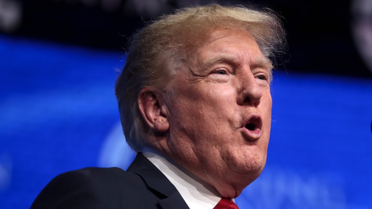 Former President of the United States Donald Trump speaking with attendees at the "Rally to Protect Our Elections" hosted by Turning Point Action at Arizona Federal Theatre in Phoenix, Arizona.