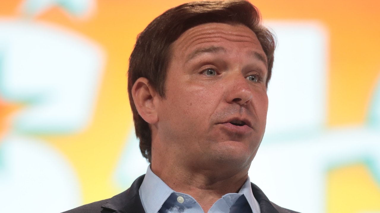 Governor Ron DeSantis speaking with attendees at the 2021 Student Action Summit hosted by Turning Point USA at the Tampa Convention Center in Tampa, Florida. By Gage Skidmore.