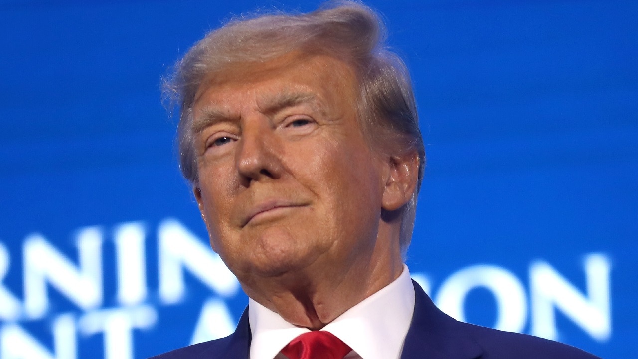 Former President of the United States Donald Trump speaking with attendees at the 2023 Turning Point Action Conference at the Palm Beach County Convention Center in West Palm Beach, Florida. By Gage Skidmore.