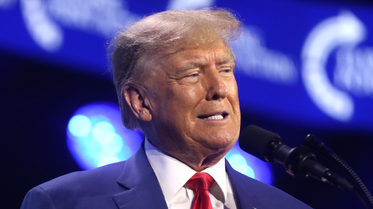 Former President of the United States Donald Trump speaking with attendees at the 2023 Turning Point Action Conference at the Palm Beach County Convention Center in West Palm Beach, Florida. Image Credit: Creative Commons/Gage Skidmore.