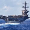Navy Aircraft Carrier in the Ocean Sailing.