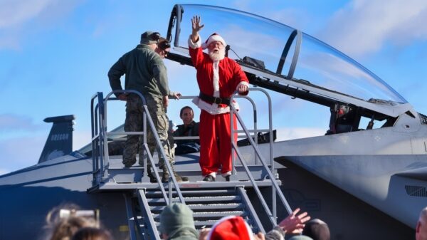 Santa Claus Flying a Fighter Plane
