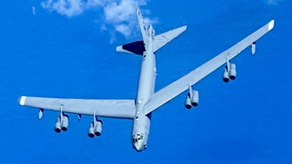 A B-52 Stratofortress assigned to the 2nd Bomb Wing, Barksdale Air Force Base, Louisiana, approaches a KC-135 Stratotanker assigned to the 6th Air Refueling Wing, MacDill AFB, Florida, for fuel over the southeastern United States, Nov. 5, 2024. The B-52 Stratofortress is a long-range, heavy bomber that can perform a variety of missions. As part of the Air Force Global Strike Command, the B-52 enables combat-ready forces to conduct strategic nuclear deterrence and global strike operations in support of combatant commanders. (U.S. Air Force photo by Senior Airman Mia McNeill)