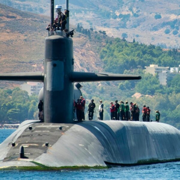 190907-N-UR565-0660NAVAL SUPPORT ACTIVITY SOUDA BAY, Greece (Sept. 7, 2019) The Ohio-class cruise missile submarine USS Florida (SSGN 728) arrives in Souda Bay, Greece, for a scheduled port visit, Sept. 7, 2019. NSA Souda Bay is an operational ashore base that enables U.S., allied, and partner nation forces to be where they are needed and when they are needed to ensure security and stability in Europe, Africa, and Southwest Asia. (Photo by Joel Diller/Released)