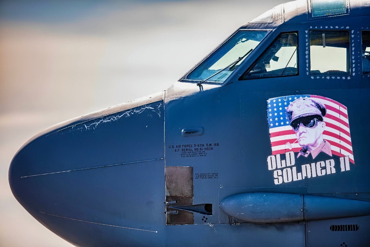 A U.S. Air Force B-52H Stratofortress assigned to the 96th Bomb Squadron, Barksdale Air Force Base, Louisiana, sits on the flightline during exercise Prairie Vigilance 25-1 at Minot Air Force Base, North Dakota, April 12, 2025. For more than 60 years, the B-52 has been the backbone of the strategic bomber force of the United States. As a routine training mission, PV 25-1 enhances the safety, security, and reliability of the bomber leg of the U.S. nuclear triad. (U.S. Air Force photo by Senior Airman Kyle Wilson)