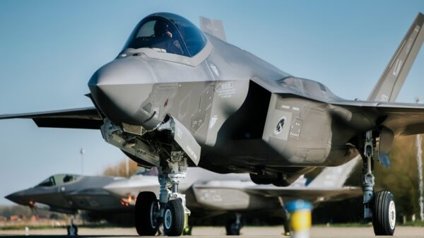 A U.S. Air Force F-35 Lightning II taxis during a cross-servicing event at NATO Allied Air Command’s Ramstein Flag 2025 exercise April 4, 2025. Successful cross-servicing at RAFL25 is an example of the importance of integrated logistics and maintenance training that enhances U.S. warfighting readiness by strengthening United States Air Forces in Europe – Air Forces Africa’s ability to deploy, sustain, and project fifth-generation capabilities across the European theater. (Royal Netherlands photo by Sgt. Maj. Jan Dijkstra)