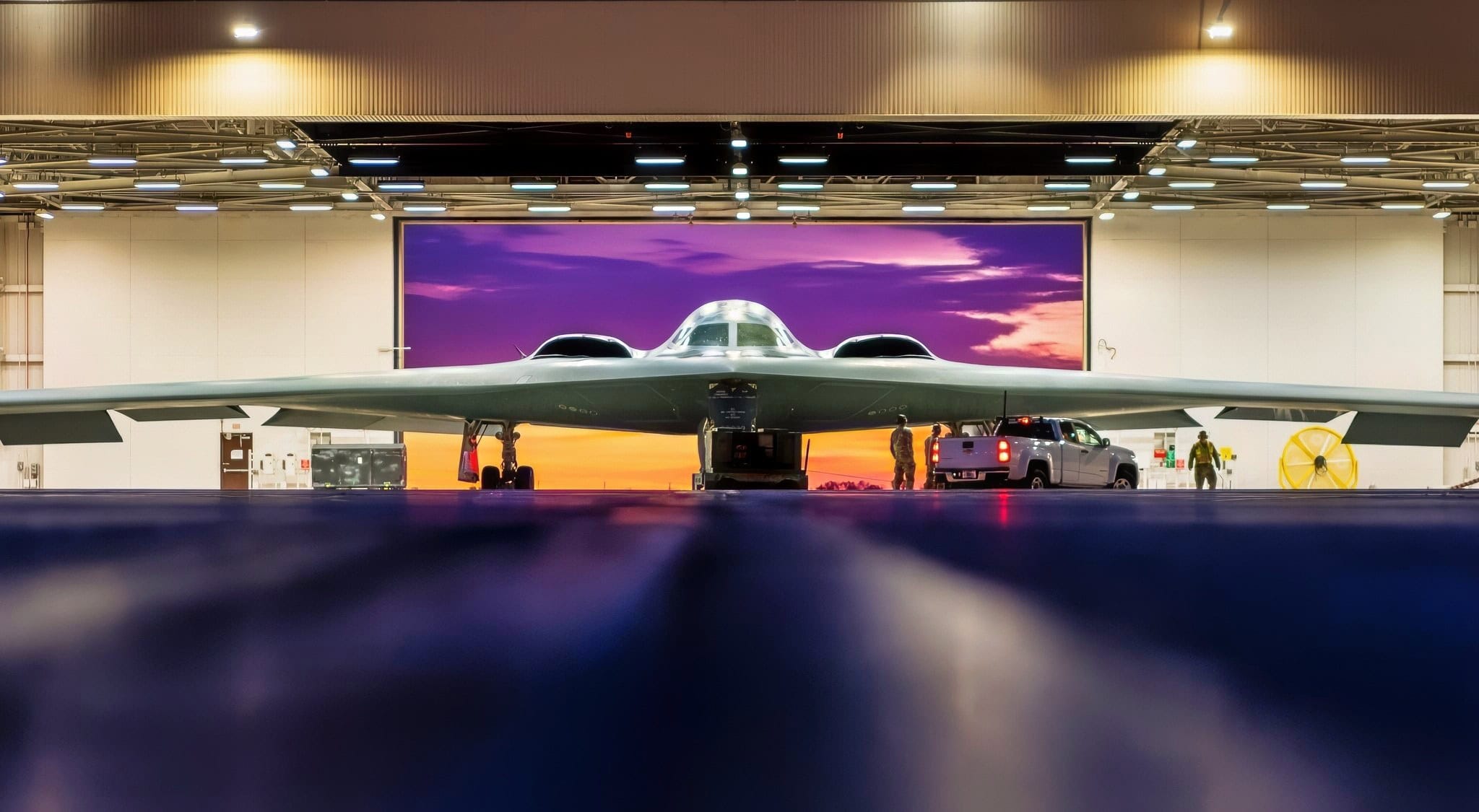 U.S. Airmen assigned to the 393rd Bomber Generation Squadron prepare a B-2 Spirit aircraft for flight during Exercise Global Thunder 26 at Whiteman Air Force Base, Missouri, Oct. 24, 2025. Global Thunder is an annual command and control exercise designed to train U.S. Strategic Command forces and assess joint operational readiness. (U.S. Air Force photo by Staff Sgt. Joshua Hastings)