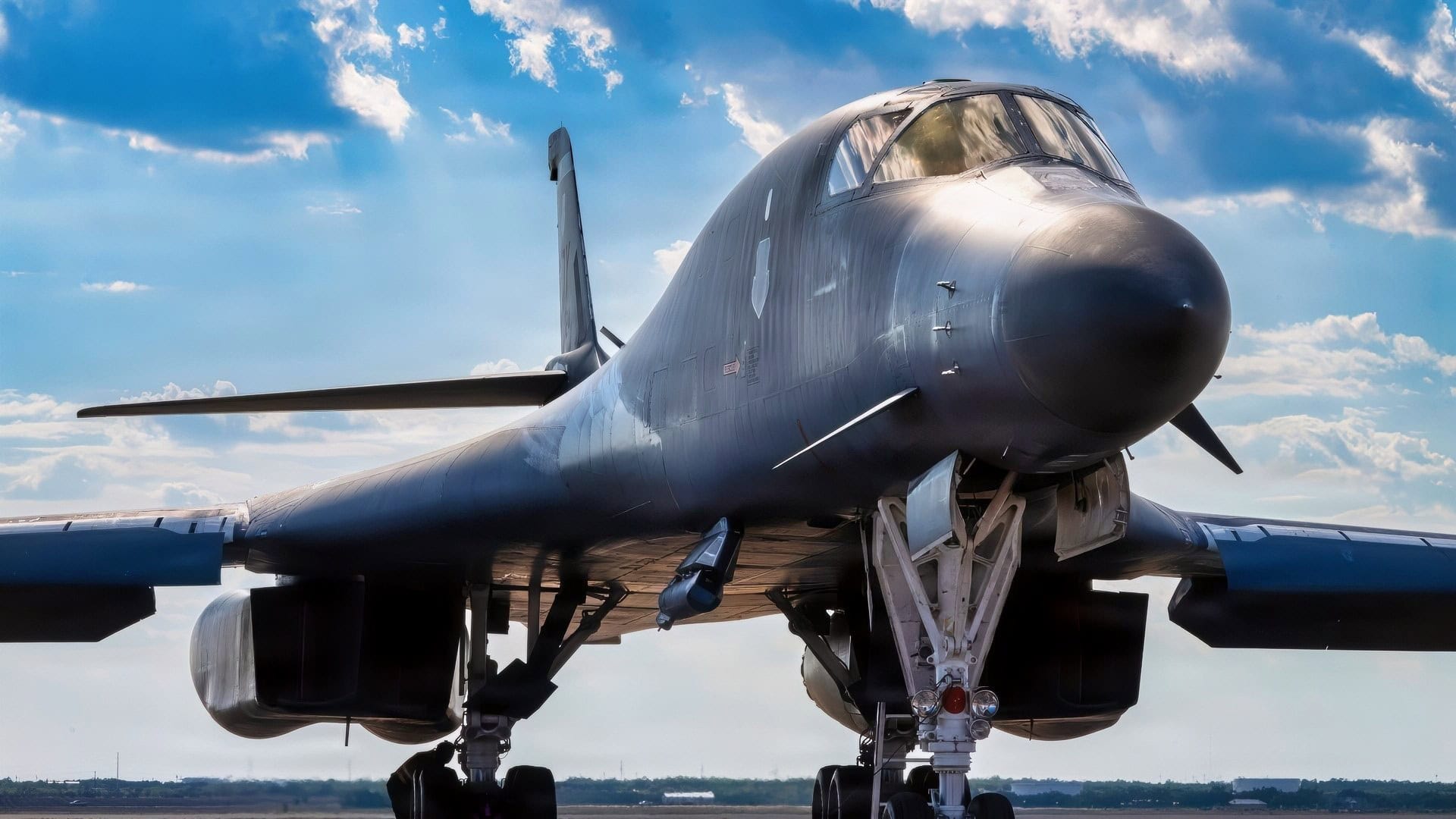 A U.S. Air Force B-1B Lancer assigned to the 9th Bomb Squadron parks on the flightline at Dyess Air Force Base, Texas, Sept. 15, 2025. Carrying the largest conventional payload of both guided and unguided weapons in the Air Force inventory, the multi-mission B-1B is the backbone of America's long-range bomber force. (U.S. Air Force photo by Senior Airman Jade M. Caldwell)