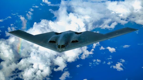 A B-2 Spirit soars after a refueling mission over the Pacific Ocean on Tuesday, May 30, 2006. The B-2, from the 509th Bomb Wing at Whiteman Air Force Base, Mo., is part of a continuous bomber presence in the Asia-Pacific region. (U.S. Air Force photo/Staff Sgt. Bennie J. Davis III)