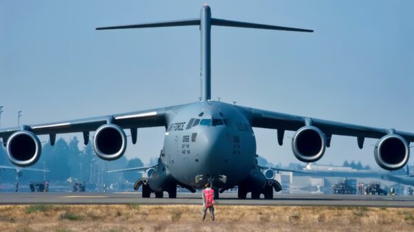 Multiple C-17 Globemaster III's participate in an elephant walk during Exercise Mobility Guardian, Aug. 2, 2017, at Joint Base Lewis-McChord, Wash. More than 3,000 Airmen, Soldiers, Sailors, Marines and international partners converged on the state of Washington in support of Mobility Guardian. The exercise is intended to test the abilities of the Mobility Air Forces to execute rapid global mobility missions in dynamic, contested environments. Mobility Guardian is Air Mobility Command's premier exercise, providing an opportunity for the Mobility Air Forces to train with joint and international partners in airlift, air refueling, aeromedical evacuation and mobility support. The exercise is designed to sharpen Airmen’s skills in support of combatant commander requirements. (U.S. Air Force photo by Senior Airman Ericka Engblom)