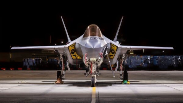 An F-35A Lightning II assigned to the 4th Expeditionary Fighter Squadron, deployed to Kadena Air Base, sit on the flight line during base-wide operational readiness exercise BH 26-1 at Kadena Air Base, Japan, Nov. 3, 2025. Kadena serves as a critical element in deterring potential adversaries through its demonstrated strength and commitment to regional security.