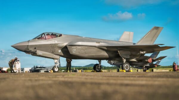 U.S. Air Force crew chiefs perform post flight maintenance on an F-35A Lightning II after its first arrival in Ceiba, Puerto Rico, Dec. 20, 2025. U.S. military forces are deployed to the Caribbean in support of the U.S. Southern Command mission, Department of War-directed operations, and the president’s priorities to disrupt illicit drug trafficking and protect the homeland. (U.S. Air Force photo)
