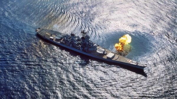 Iowa-Class Battleship Firing Guns