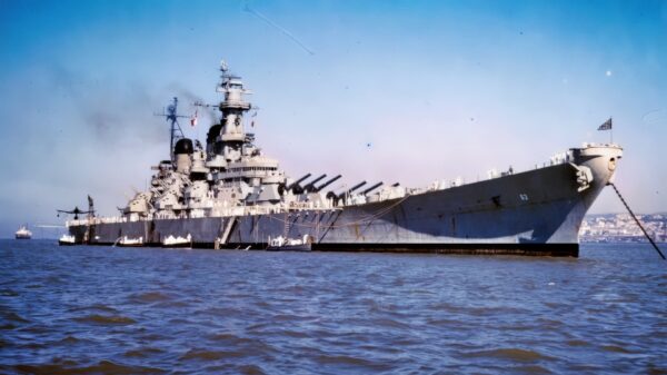 Anchored off Piraeus, Greece, April 1946. Official U.S. Navy Photograph, now in the collections of the U.S. National Archives.