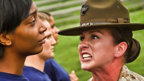 U.S. Marine Corps Sgt. Julie Martinez, a drill instructor with 4th Recruit Training Battalion, Marine Corps Recruit Depot Parris Island, South Carolina and a native of St. George, Utah, encourages a member of the Marine Corps’ Delayed Entry Program to sound off during Recruiting Station Baltimore’s annual Female Pool Function at Fort George G. Meade, Maryland, June 20, 2015. The purpose of the annual Female Pool Function is to build mental and physical toughness among members of the Delayed Entry Program and to maintain their commitment to complete recruit training in order to become United States Marines. (U.S. Marine Corps photo by Sgt. Bryan Nygaard/Released)