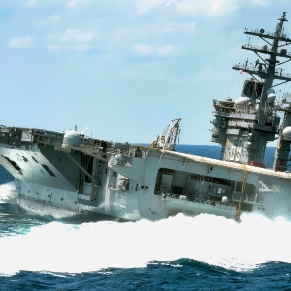 ATLANTIC OCEAN (June 14, 2011) The Nimitz-class aircraft carrier USS Dwight D. Eisenhower (CVN 69) conducts rudder turns during sea trials. Dwight D. Eisenhower completed a nine-month planned incremental availability at Norfolk Naval Ship Yard on June 10 and is scheduled to resume underway operations this summer. (U.S. Navy photo by Mass Communication Specialist 1st Class Christopher Stoltz/Released)