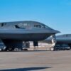 Three B-2 Spirit stealth bombers prepare for departure during Exercise Bamboo Eagle at Nellis Air Force Base, Nevada, Feb. 10, 2025. Bamboo Eagle incorporates multiple mission scenarios, preparing aircrews for complex operational challenges. (U.S. Air Force photo by Senior Airman Bryson Sherard.)