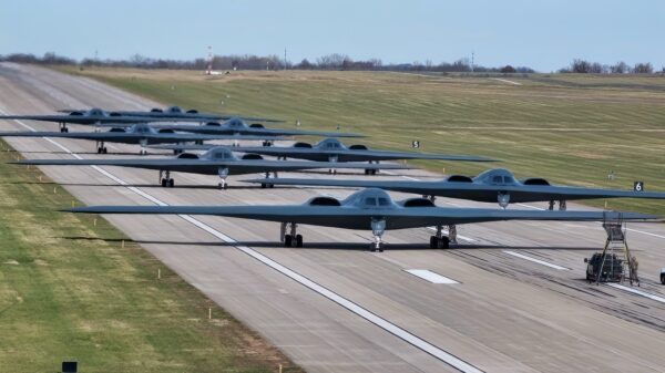 B-2 Spirit stealth bombers assigned to Whiteman Air Force Base taxi and take-off during exercise Spirit Vigilance on Whiteman Air Force Base on November 7th, 2022. Routine exercises like Spirit Vigilance assure our allies and partners that Whiteman Air Force Base is ready to execute nuclear operations and global strike anytime, anywhere. (U.S. Air Force photo by Airman 1st Class Bryson Britt)