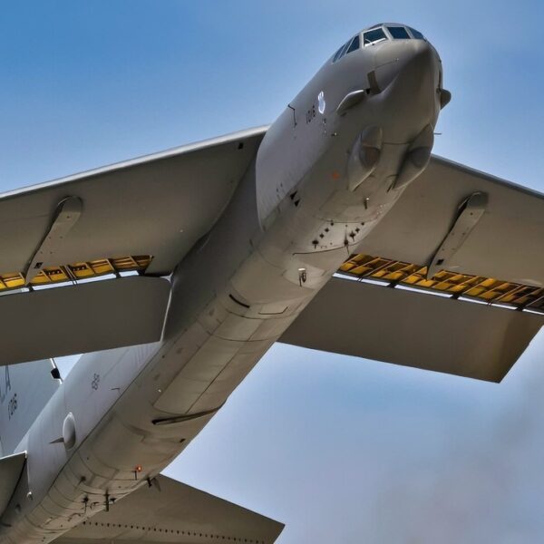 A B-52 Stratofortress assigned to the 2nd Bomb Wing takes off for a Red Flag 21-3 training mission at Nellis Air Force Base, Nevada, July 21, 2021. RF-Nellis 21-3 is unlike any previous Red Flags, as the 414th Combat Training Squadron builds upon the most challenging Red Flags in recent history. (U.S. Air Force photo by Tech. Sgt. Alexandre Montes)