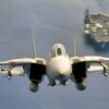 F-14 Tomcat Flying Near Aircraft Carrier