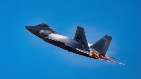 A U.S. Air National Guard F-22 Raptor from the 199th Fighter Squadron, Hawaii Air National Guard, takes off during exercise Sentry Aloha 26-1 at Joint Base Pearl Harbor-Hickam, Hawaii, Jan. 26, 2026. The training demonstrates the 154th Wing’s capability to lead large-force employment exercises, reinforcing the Guard's position as a vital component of the nation's operational force. (U.S. Air National Guard photo by Senior Master Sgt. Mysti Bicoy)