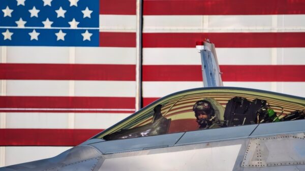 U.S. Air Force Maj. Josh Gunderson, F-22 Demo Team commander, taxis by the Wallops Island Flight Facility NASA hanger June 17, 2021, at Wallops Island, Va. The primary function of the F-22A Raptor is an air dominance and multi-role stealth fighter, and can carry a combination of air-to-air missiles and air-to-ground bombs. (U.S. Air Force photo by Staff Sgt. Don Hudson)