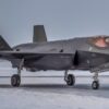 A U.S. Air Force F-35A Lightning II sits on the flight line during pre-Initial Operational Testing and Evaluation on Jan. 23, 2018, at Eielson Air Force Base, Alaska. All three variants of the F-35 were brought to Eielson to test their ability to operate in an extreme cold-weather environment. (U.S. Air Force photo by Airman 1st Class Isaac Johnson)