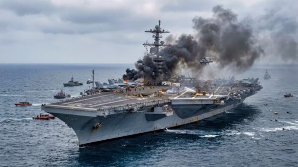 Ford-Class Aircraft Carrier on Fire U.S. Navy
