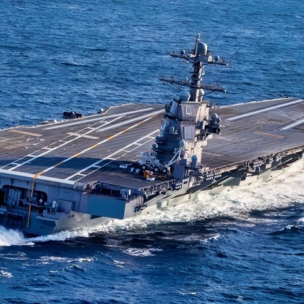 ATLANTIC OCEAN (Oct. 29, 2019) USS Gerald R. Ford (CVN 78) conducts high-speed turns in the Atlantic Ocean. Ford is at sea conducting sea trials following the in port portion of its 15 month post-shakedown availability. (U.S. Navy photo by Mass Communication Specialist 3rd Class Connor Loessin)