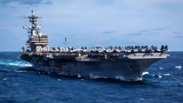 The Nimitz-class aircraft carrier USS George H.W. Bush (CVN 77) transits the Atlantic Ocean, Feb. 15, 2026. The George H.W. Bush Carrier Strike Group is at sea training as an integrated warfighting team. Composite Training Unit Exercise (COMPTUEX) is the Joint Force’s most complex integrated training event and prepares naval task forces for sustained high-end Joint and combined combat. Integrated naval training provides combatant commanders and America’s civilian leaders highly capable forces that deter adversaries, underpin American security and economic prosperity, and reassure Allies and partners. (U.S. Navy photo by Mass Communication Specialist 2nd Class Mitchell Mason)