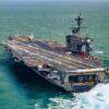 The Nimitz-class aircraft carrier USS George Washington (CVN 73) transits through the Atlantic Ocean May 25, 2023. George Washington was underway after completing its mid-life refueling and complex overhaul and sea trials, a comprehensive test of the ship’s system and technologies. (U.S. Navy photo by Mass Communication Specialist 3rd Class Nicholas A. Russell)