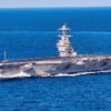 ATLANTIC OCEAN (Oct. 29, 2019) USS Gerald R. Ford (CVN 78) conducts high-speed turns in the Atlantic Ocean. Ford is at sea conducting sea trials following the in port portion of its 15 month post-shakedown availability. (U.S. Navy photo by Mass Communication Specialist 3rd Class Connor Loessin)