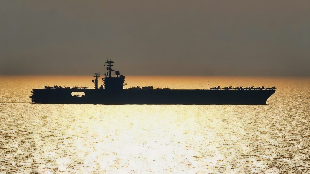 (Oct. 17, 2017) The aircraft carrier USS Nimitz (CVN 68) transits the Arabian Gulf, Oct 17, 2017. Nimitz is deployed in the U.S. 5th Fleet area of operations in support of Operation Inherent Resolve. While in this region, the ship and strike group are conducting maritime security operations to reassure allies and partners, preserve freedom of navigation, and maintain the free flow of commerce. (U.S. Navy photo by Mass Communication Specialist Seaman David Claypool/Released)