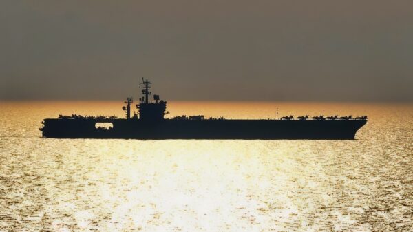 (Oct. 17, 2017) The aircraft carrier USS Nimitz (CVN 68) transits the Arabian Gulf, Oct 17, 2017. Nimitz is deployed in the U.S. 5th Fleet area of operations in support of Operation Inherent Resolve. While in this region, the ship and strike group are conducting maritime security operations to reassure allies and partners, preserve freedom of navigation, and maintain the free flow of commerce. (U.S. Navy photo by Mass Communication Specialist Seaman David Claypool/Released)
