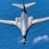A U.S. Air Force B-1B Lancer assigned to the 34th Expeditionary Bomb Squadron, Ellsworth Air Force Base, S.D., descends after conducting aerial refueling with a KC-135 Stratotanker assigned to the 506th Expeditionary Air Refueling Squadron in support of Bomber Task Force 25-1 over the Pacific Ocean, Mar. 4, 2025. Bomber Task Force enhances readiness, to include joint and multilateral, to respond to any potential crisis or challenge in the Indo-Pacific. (U.S. Air Force photo by Airman 1st Class Alec Carlberg)