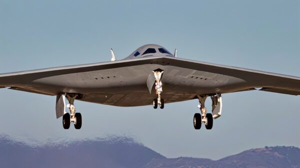 A second B-21 Raider test aircraft takes off, Sept. 11, from Palmdale, Calif., to join the Air Force’s flight test campaign at Edwards Air Force Base, Calif. The addition of the second test aircraft expands mission systems and weapons integration testing, advancing the program toward operational readiness. (Courtesy photo)