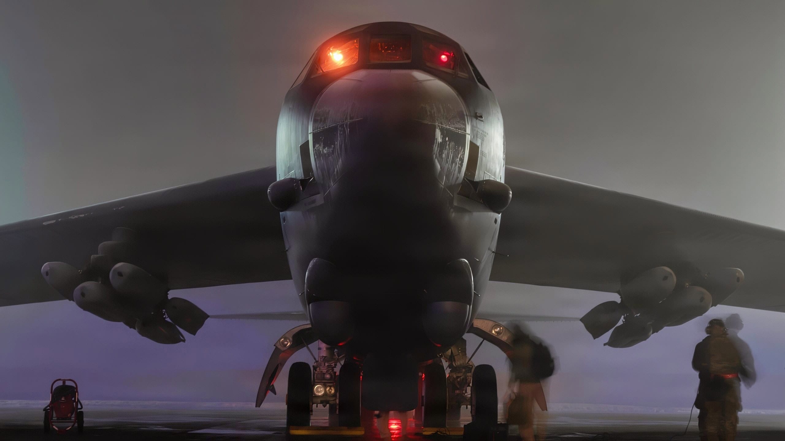 Aircrew members board a B-52H Stratofortress prior to taking off in support of Operation Epic Fury, March 4, 2026. (U.S. Air Force photo)